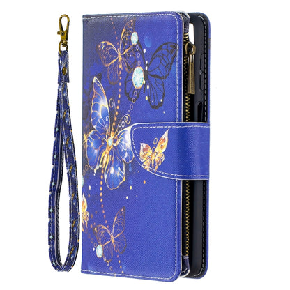 For Samsung Galaxy A12 Colored Drawing Pattern Zipper Horizontal Flip Leather Case with Holder & Card Slots & Wallet(Purple Butterflies) by buy2fix