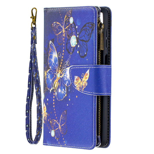 For Samsung Galaxy A12 Colored Drawing Pattern Zipper Horizontal Flip Leather Case with Holder & Card Slots & Wallet(Purple Butterflies) by buy2fix