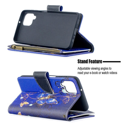 For Samsung Galaxy A12 Colored Drawing Pattern Zipper Horizontal Flip Leather Case with Holder & Card Slots & Wallet(Purple Butterflies) by buy2fix