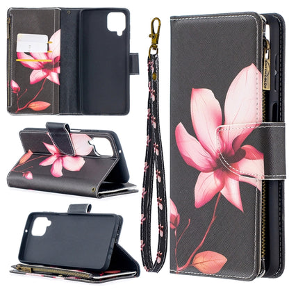 For Samsung Galaxy A12 Colored Drawing Pattern Zipper Horizontal Flip Leather Case with Holder & Card Slots & Wallet(Lotus) by buy2fix