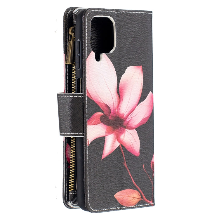 For Samsung Galaxy A12 Colored Drawing Pattern Zipper Horizontal Flip Leather Case with Holder & Card Slots & Wallet(Lotus) by buy2fix