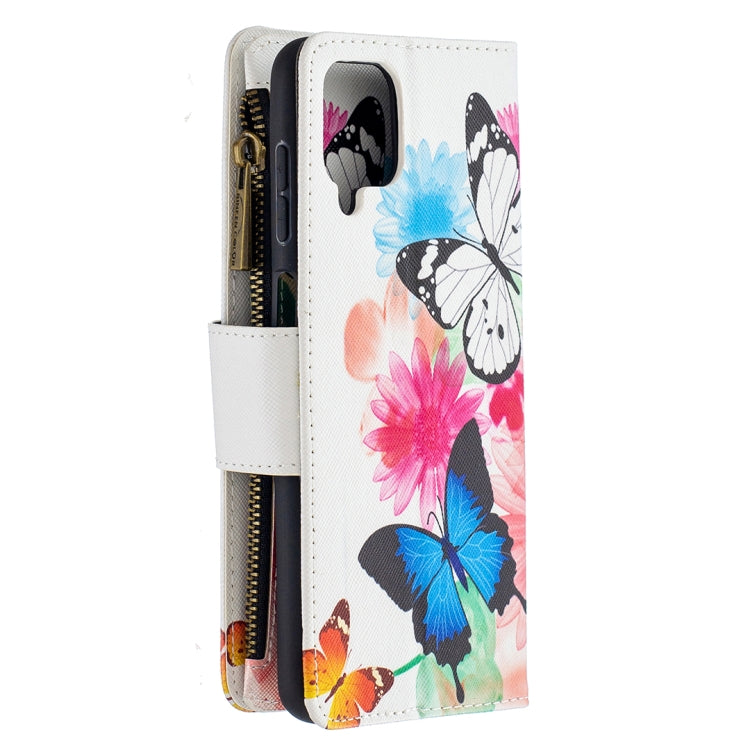 For Samsung Galaxy A12 Colored Drawing Pattern Zipper Horizontal Flip Leather Case with Holder & Card Slots & Wallet(Two Butterflies) by buy2fix