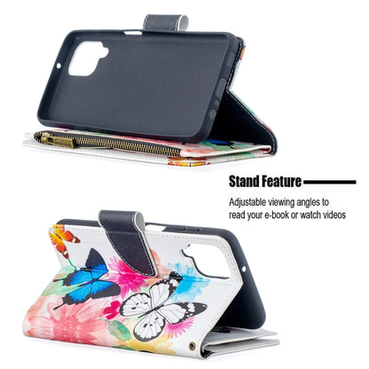 For Samsung Galaxy A12 Colored Drawing Pattern Zipper Horizontal Flip Leather Case with Holder & Card Slots & Wallet(Two Butterflies) by buy2fix