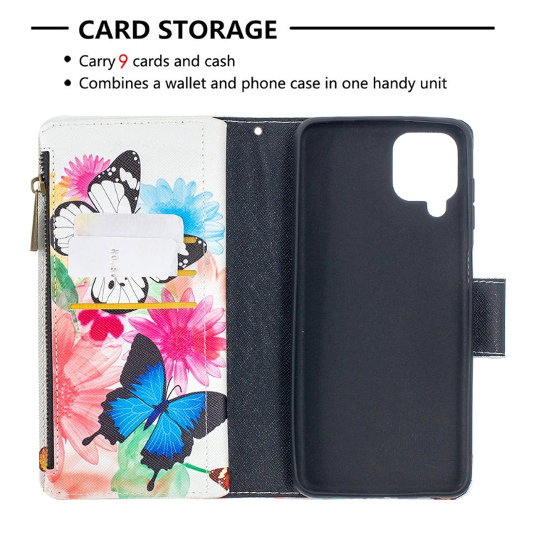 For Samsung Galaxy A12 Colored Drawing Pattern Zipper Horizontal Flip Leather Case with Holder & Card Slots & Wallet(Two Butterflies) by buy2fix