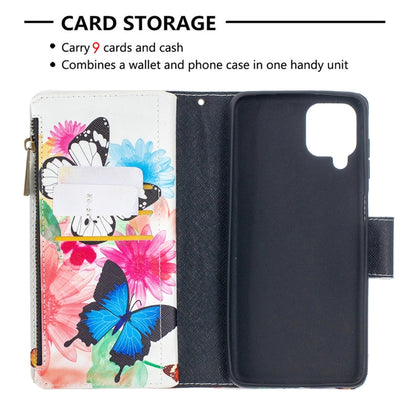 For Samsung Galaxy A12 Colored Drawing Pattern Zipper Horizontal Flip Leather Case with Holder & Card Slots & Wallet(Two Butterflies) by buy2fix