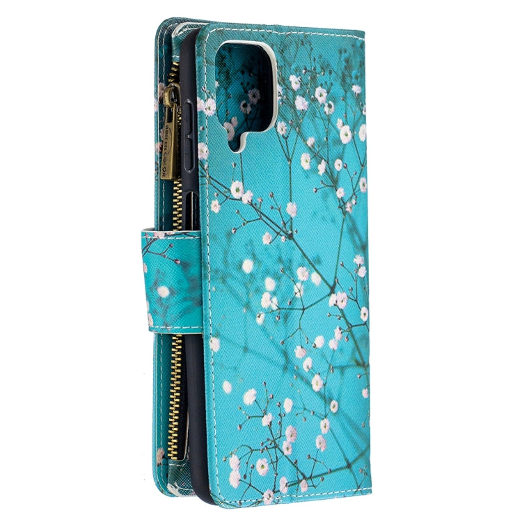 For Samsung Galaxy A12 Colored Drawing Pattern Zipper Horizontal Flip Leather Case with Holder & Card Slots & Wallet(Plum Blossom) by buy2fix