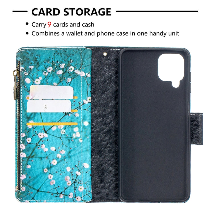 For Samsung Galaxy A12 Colored Drawing Pattern Zipper Horizontal Flip Leather Case with Holder & Card Slots & Wallet(Plum Blossom) by buy2fix