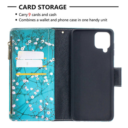 For Samsung Galaxy A12 Colored Drawing Pattern Zipper Horizontal Flip Leather Case with Holder & Card Slots & Wallet(Plum Blossom) by buy2fix