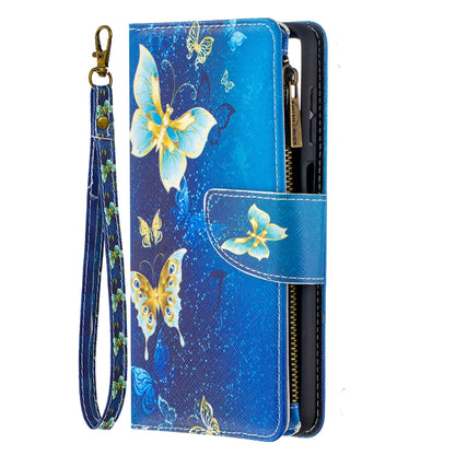 For Samsung Galaxy A12 Colored Drawing Pattern Zipper Horizontal Flip Leather Case with Holder & Card Slots & Wallet(Gold Butterflies) by buy2fix