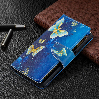 For Samsung Galaxy A12 Colored Drawing Pattern Zipper Horizontal Flip Leather Case with Holder & Card Slots & Wallet(Gold Butterflies) by buy2fix