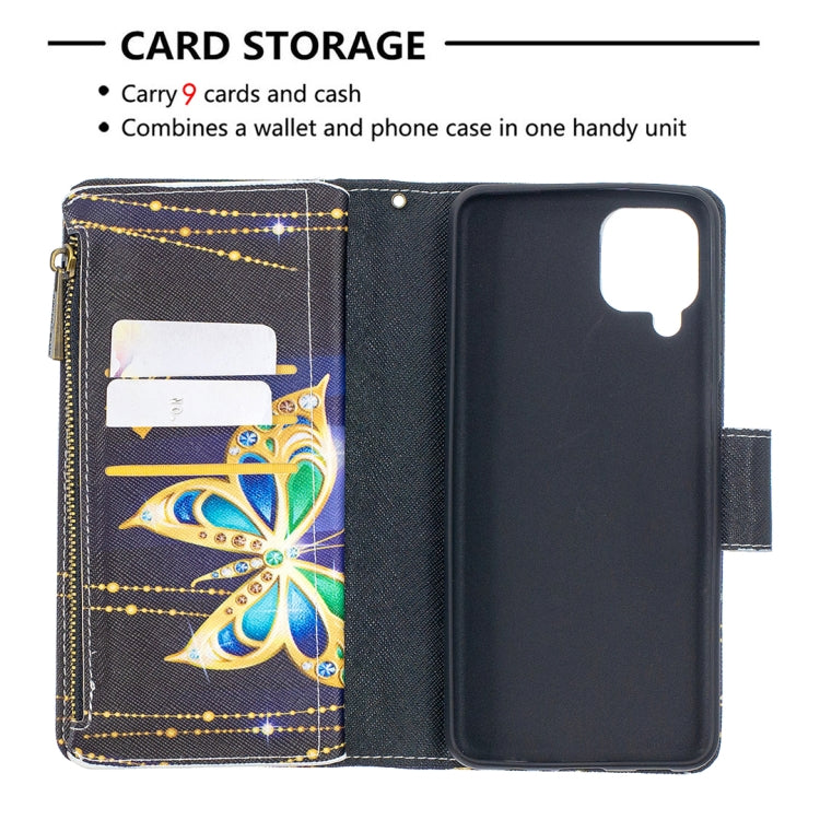 For Samsung Galaxy A12 Colored Drawing Pattern Zipper Horizontal Flip Leather Case with Holder & Card Slots & Wallet(Butterfly) by buy2fix