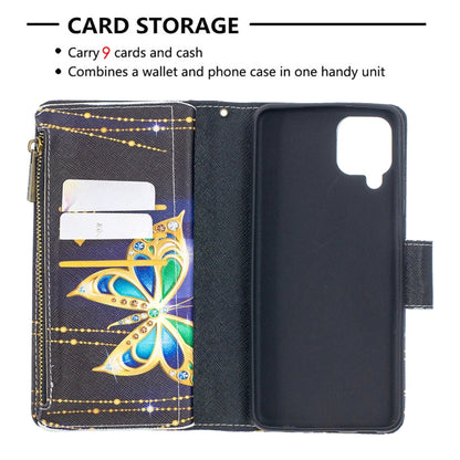 For Samsung Galaxy A12 Colored Drawing Pattern Zipper Horizontal Flip Leather Case with Holder & Card Slots & Wallet(Butterfly) by buy2fix