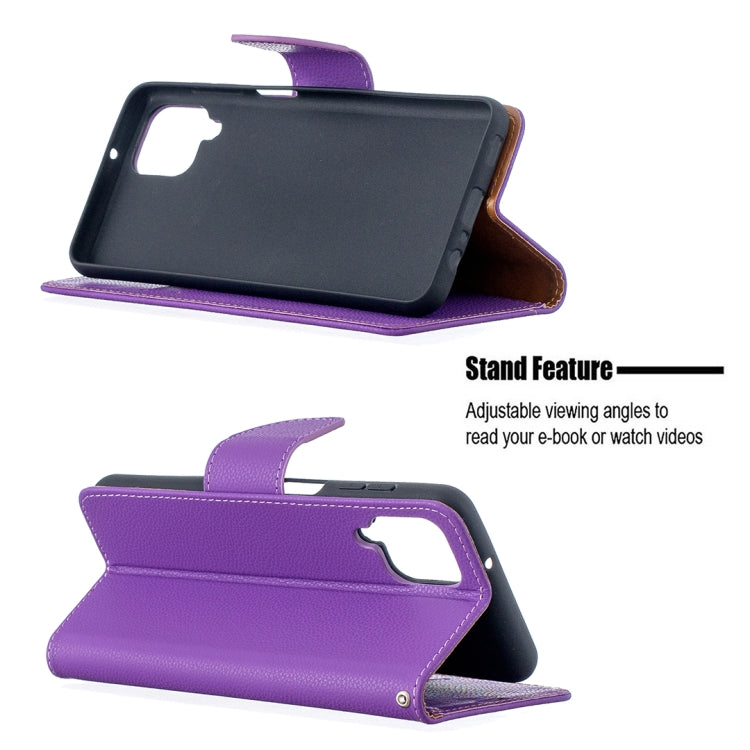 For Samsung Galaxy A12 Litchi Texture Pure Color Horizontal Flip PU Leather Case with Holder & Card Slots & Wallet & Lanyard(Purple) by buy2fix
