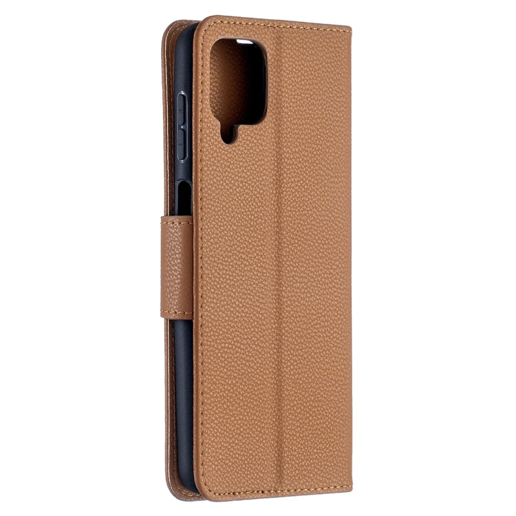For Samsung Galaxy A12 Litchi Texture Pure Color Horizontal Flip PU Leather Case with Holder & Card Slots & Wallet & Lanyard(Brown) by buy2fix
