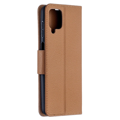 For Samsung Galaxy A12 Litchi Texture Pure Color Horizontal Flip PU Leather Case with Holder & Card Slots & Wallet & Lanyard(Brown) by buy2fix