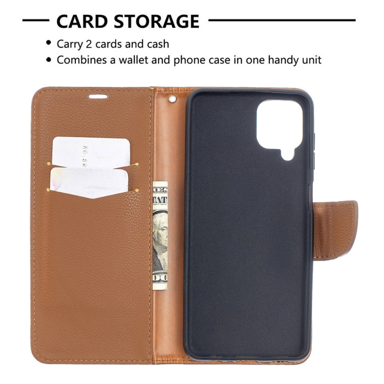 For Samsung Galaxy A12 Litchi Texture Pure Color Horizontal Flip PU Leather Case with Holder & Card Slots & Wallet & Lanyard(Brown) by buy2fix