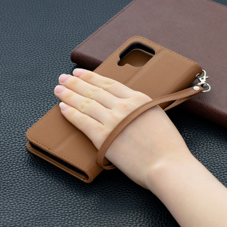 For Samsung Galaxy A12 Litchi Texture Pure Color Horizontal Flip PU Leather Case with Holder & Card Slots & Wallet & Lanyard(Brown) by buy2fix