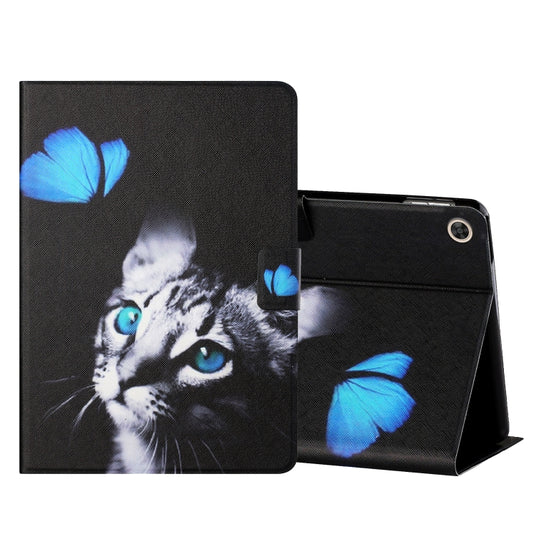 For Huawei Honor Pad 6 / X6 & Enjoy 2 & MatePad T10 / T10S Colored Drawing Horizontal Flip Leather Case with Holder & Card Slots(Butterfly Cat) - Honor by buy2fix | Online Shopping UK | buy2fix