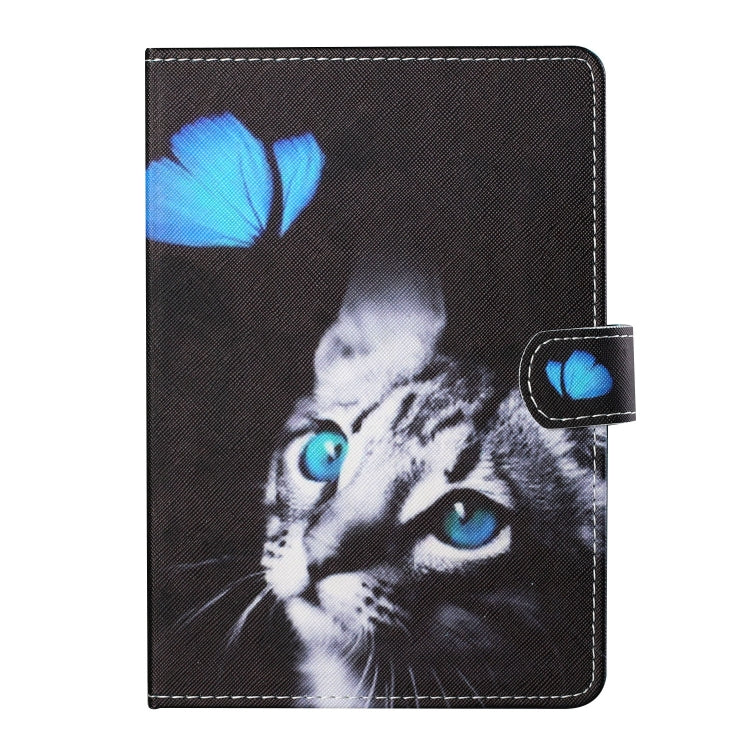 For 10 inch Tablet PC Universal Colored Drawing Horizontal Flip Leather Case with Holder & Card Slots(Butterfly Cat) - 10 - 11 inch by buy2fix | Online Shopping UK | buy2fix
