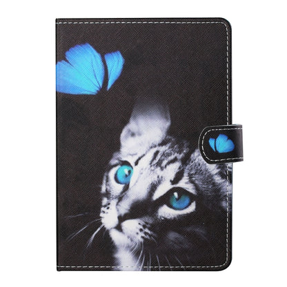 For 10 inch Tablet PC Universal Colored Drawing Horizontal Flip Leather Case with Holder & Card Slots(Butterfly Cat) - 10 - 11 inch by buy2fix | Online Shopping UK | buy2fix
