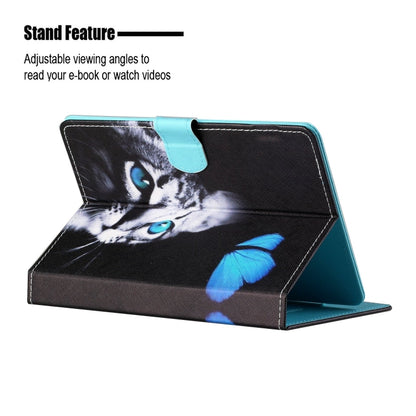 For 10 inch Tablet PC Universal Colored Drawing Horizontal Flip Leather Case with Holder & Card Slots(Butterfly Cat) - 10 - 11 inch by buy2fix | Online Shopping UK | buy2fix