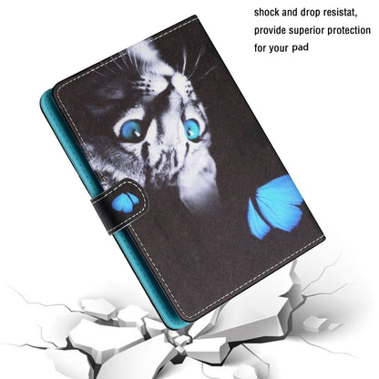 For 10 inch Tablet PC Universal Colored Drawing Horizontal Flip Leather Case with Holder & Card Slots(Butterfly Cat) - 10 - 11 inch by buy2fix | Online Shopping UK | buy2fix