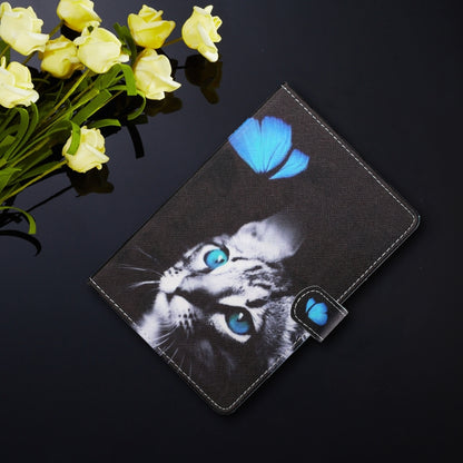 For 10 inch Tablet PC Universal Colored Drawing Horizontal Flip Leather Case with Holder & Card Slots(Butterfly Cat) - 10 - 11 inch by buy2fix | Online Shopping UK | buy2fix