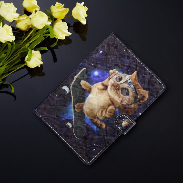 For 10 inch Tablet PC Universal Colored Drawing Horizontal Flip Leather Case with Holder & Card Slots(Skateboard Cat) - 10 - 11 inch by buy2fix | Online Shopping UK | buy2fix