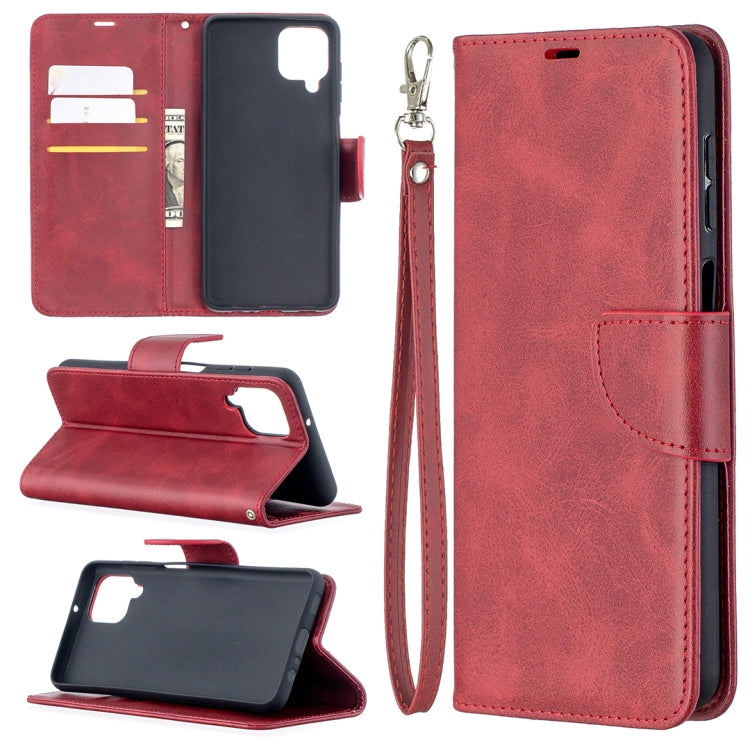 For Samsung Galaxy A12 Retro Lambskin Texture Pure Color Horizontal Flip PU Leather Case with Holder & Card Slots & Wallet & Lanyard(Red) by buy2fix