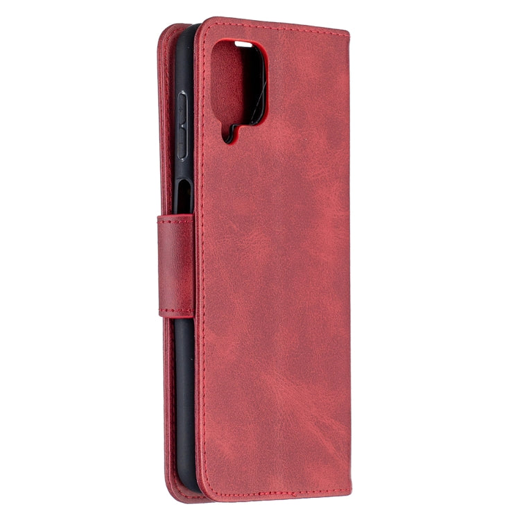 For Samsung Galaxy A12 Retro Lambskin Texture Pure Color Horizontal Flip PU Leather Case with Holder & Card Slots & Wallet & Lanyard(Red) by buy2fix