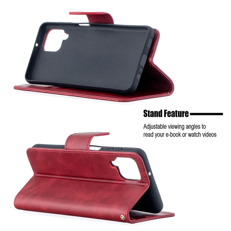 For Samsung Galaxy A12 Retro Lambskin Texture Pure Color Horizontal Flip PU Leather Case with Holder & Card Slots & Wallet & Lanyard(Red) by buy2fix
