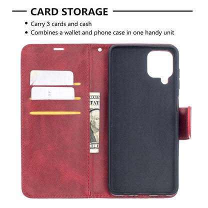 For Samsung Galaxy A12 Retro Lambskin Texture Pure Color Horizontal Flip PU Leather Case with Holder & Card Slots & Wallet & Lanyard(Red) by buy2fix