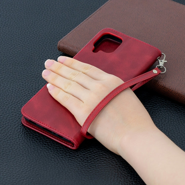 For Samsung Galaxy A12 Retro Lambskin Texture Pure Color Horizontal Flip PU Leather Case with Holder & Card Slots & Wallet & Lanyard(Red) by buy2fix