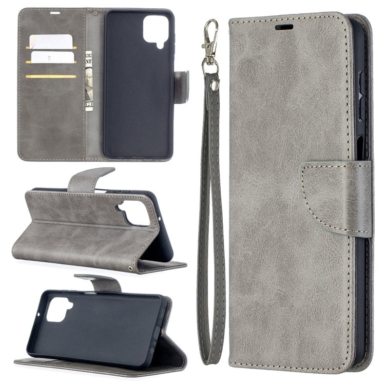 For Samsung Galaxy A12 Retro Lambskin Texture Pure Color Horizontal Flip PU Leather Case with Holder & Card Slots & Wallet & Lanyard(Grey) by buy2fix