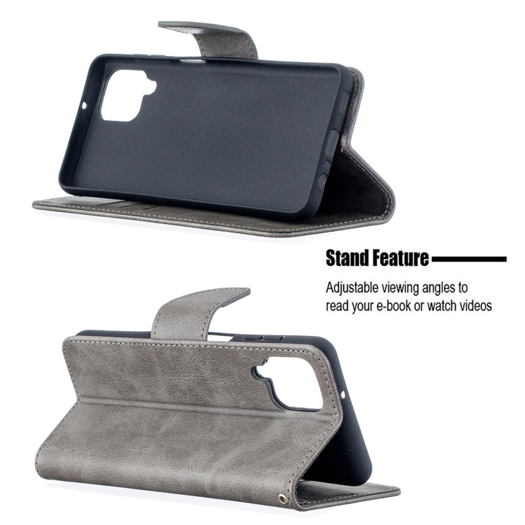 For Samsung Galaxy A12 Retro Lambskin Texture Pure Color Horizontal Flip PU Leather Case with Holder & Card Slots & Wallet & Lanyard(Grey) by buy2fix