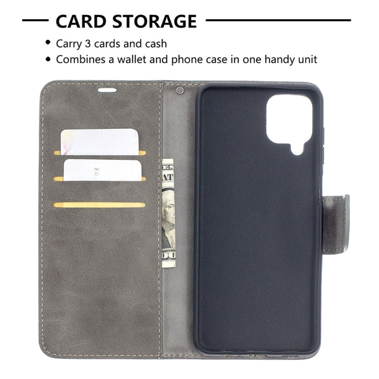 For Samsung Galaxy A12 Retro Lambskin Texture Pure Color Horizontal Flip PU Leather Case with Holder & Card Slots & Wallet & Lanyard(Grey) by buy2fix