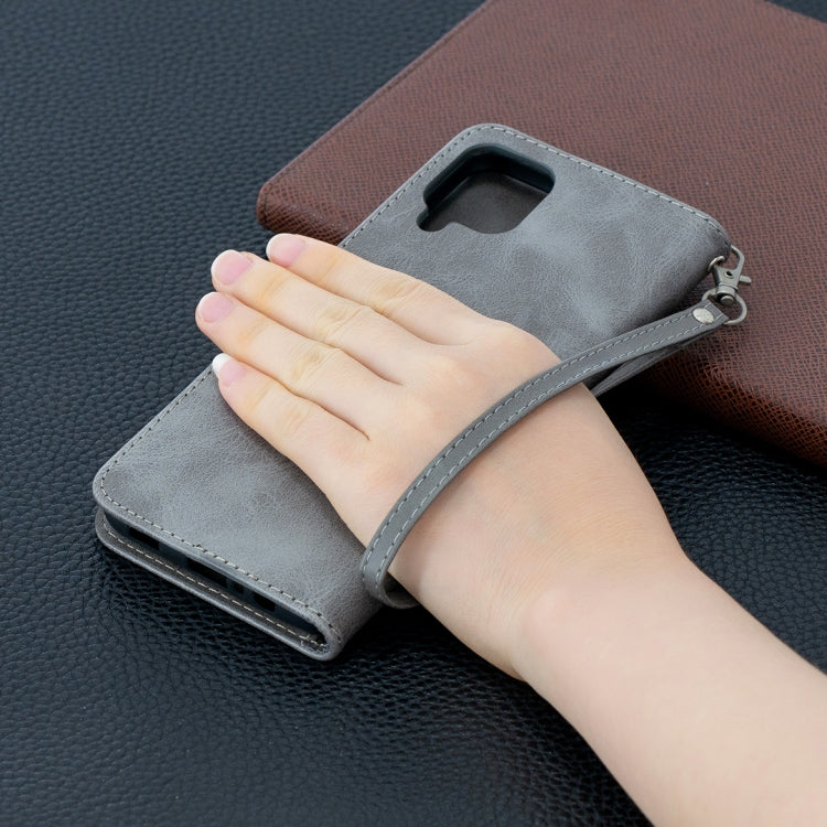 For Samsung Galaxy A12 Retro Lambskin Texture Pure Color Horizontal Flip PU Leather Case with Holder & Card Slots & Wallet & Lanyard(Grey) by buy2fix