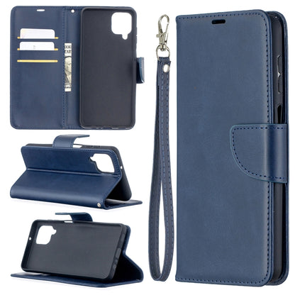 For Samsung Galaxy A12 Retro Lambskin Texture Pure Color Horizontal Flip PU Leather Case with Holder & Card Slots & Wallet & Lanyard(Blue) by buy2fix