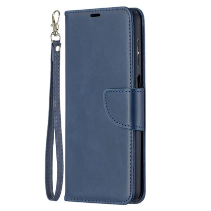 For Samsung Galaxy A12 Retro Lambskin Texture Pure Color Horizontal Flip PU Leather Case with Holder & Card Slots & Wallet & Lanyard(Blue) by buy2fix