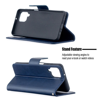 For Samsung Galaxy A12 Retro Lambskin Texture Pure Color Horizontal Flip PU Leather Case with Holder & Card Slots & Wallet & Lanyard(Blue) by buy2fix