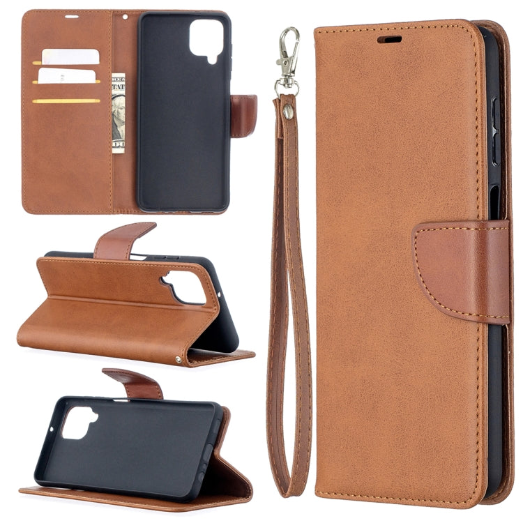 For Samsung Galaxy A12 Retro Lambskin Texture Pure Color Horizontal Flip PU Leather Case with Holder & Card Slots & Wallet & Lanyard(Brown) by buy2fix