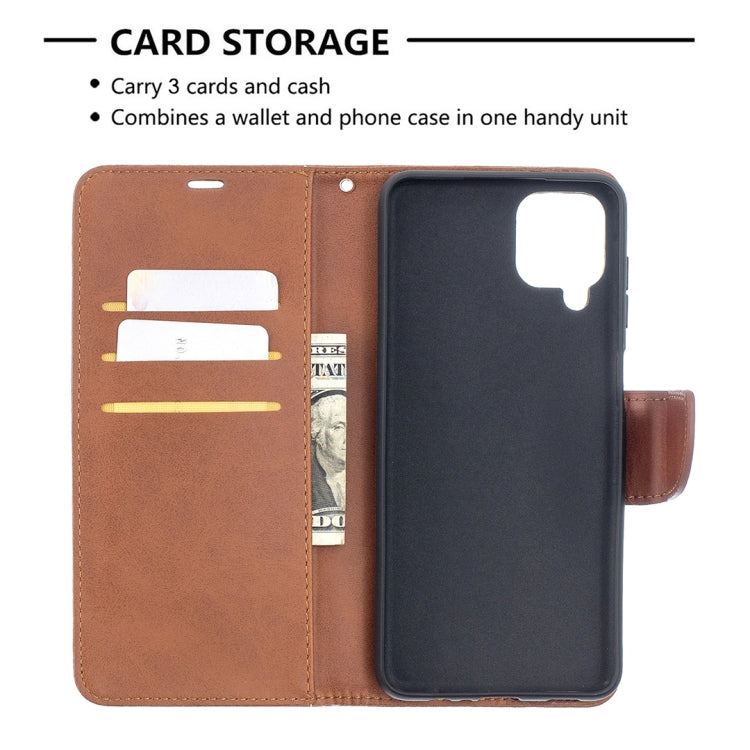 For Samsung Galaxy A12 Retro Lambskin Texture Pure Color Horizontal Flip PU Leather Case with Holder & Card Slots & Wallet & Lanyard(Brown) by buy2fix