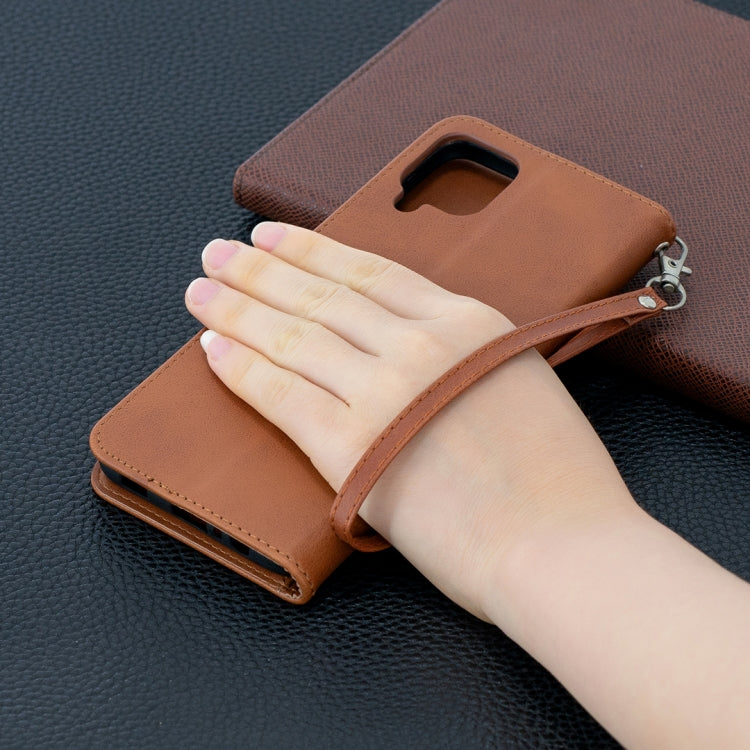 For Samsung Galaxy A12 Retro Lambskin Texture Pure Color Horizontal Flip PU Leather Case with Holder & Card Slots & Wallet & Lanyard(Brown) by buy2fix