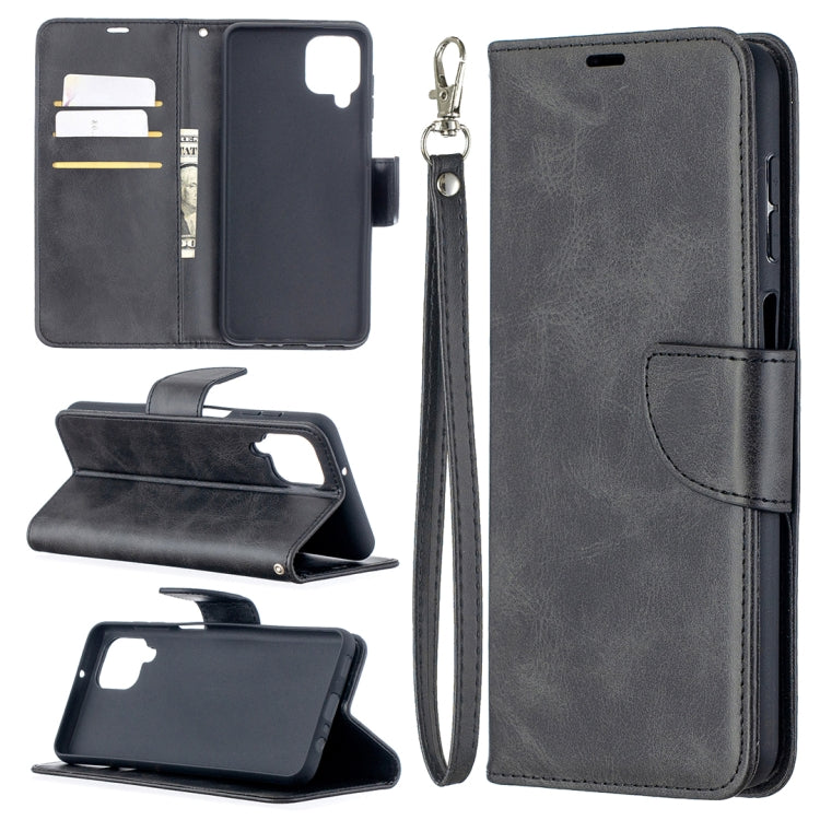 For Samsung Galaxy A12 Retro Lambskin Texture Pure Color Horizontal Flip PU Leather Case with Holder & Card Slots & Wallet & Lanyard(Black) by buy2fix