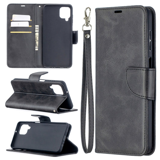 For Samsung Galaxy A12 Retro Lambskin Texture Pure Color Horizontal Flip PU Leather Case with Holder & Card Slots & Wallet & Lanyard(Black) by buy2fix