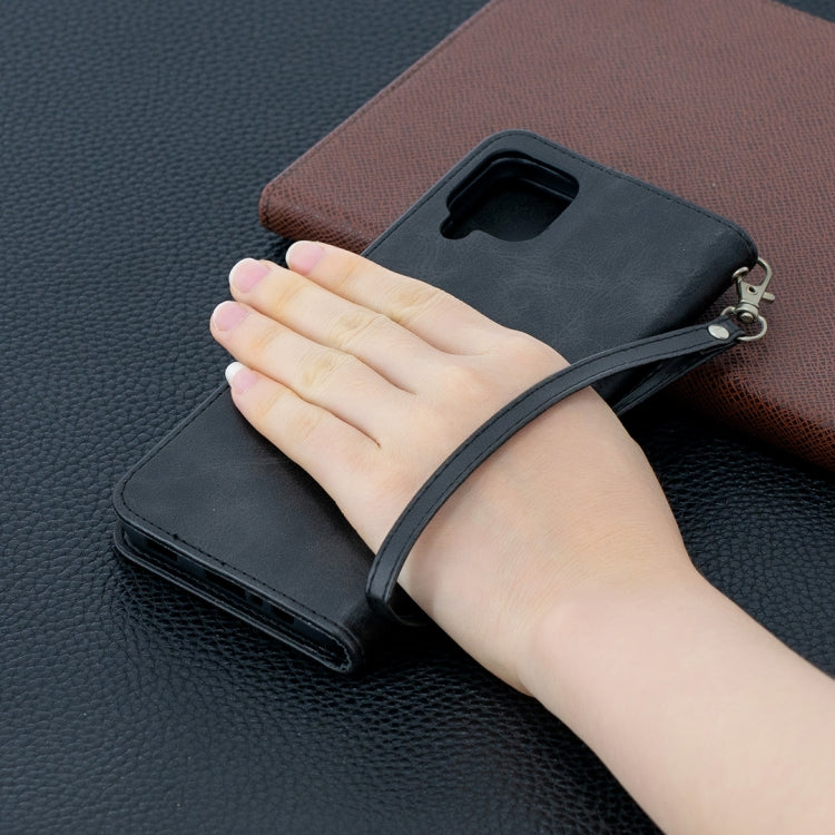 For Samsung Galaxy A12 Retro Lambskin Texture Pure Color Horizontal Flip PU Leather Case with Holder & Card Slots & Wallet & Lanyard(Black) by buy2fix