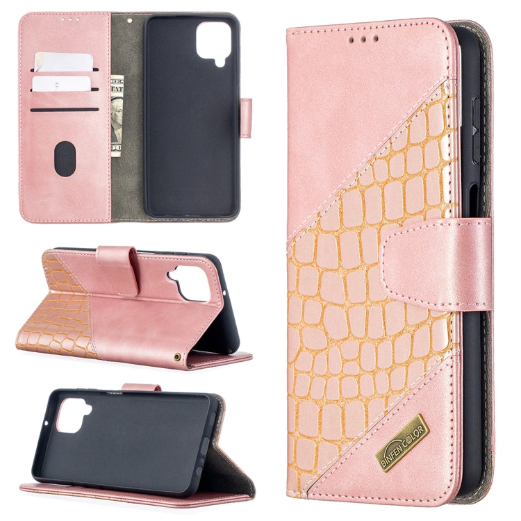 For Samsung Galaxy A12 Matching Color Crocodile Texture Horizontal Flip PU Leather Case with Wallet & Holder & Card Slots(Rose Gold) by buy2fix