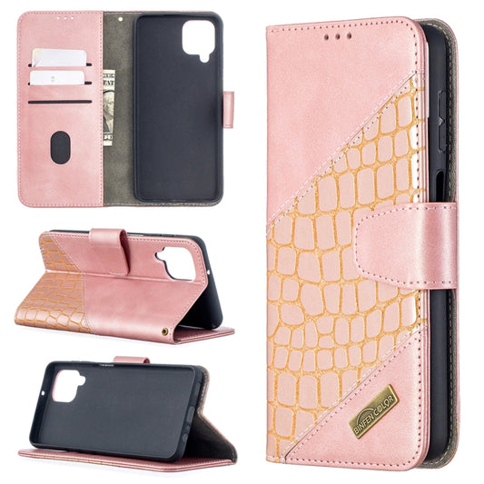 For Samsung Galaxy A12 Matching Color Crocodile Texture Horizontal Flip PU Leather Case with Wallet & Holder & Card Slots(Rose Gold) by buy2fix