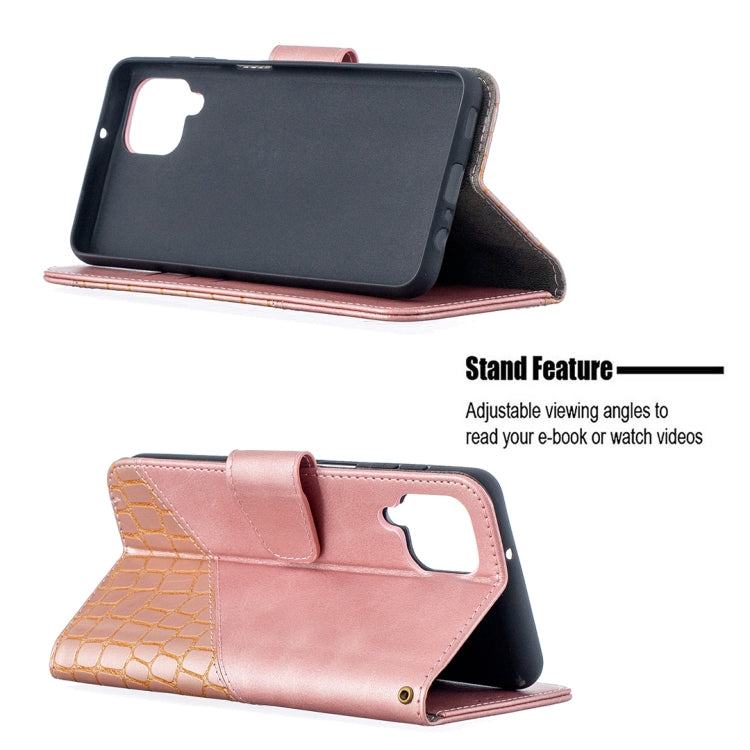 For Samsung Galaxy A12 Matching Color Crocodile Texture Horizontal Flip PU Leather Case with Wallet & Holder & Card Slots(Rose Gold) by buy2fix
