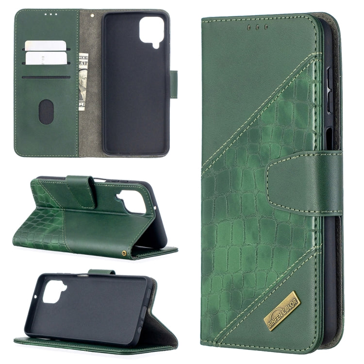 For Samsung Galaxy A12 Matching Color Crocodile Texture Horizontal Flip PU Leather Case with Wallet & Holder & Card Slots(Green) by buy2fix